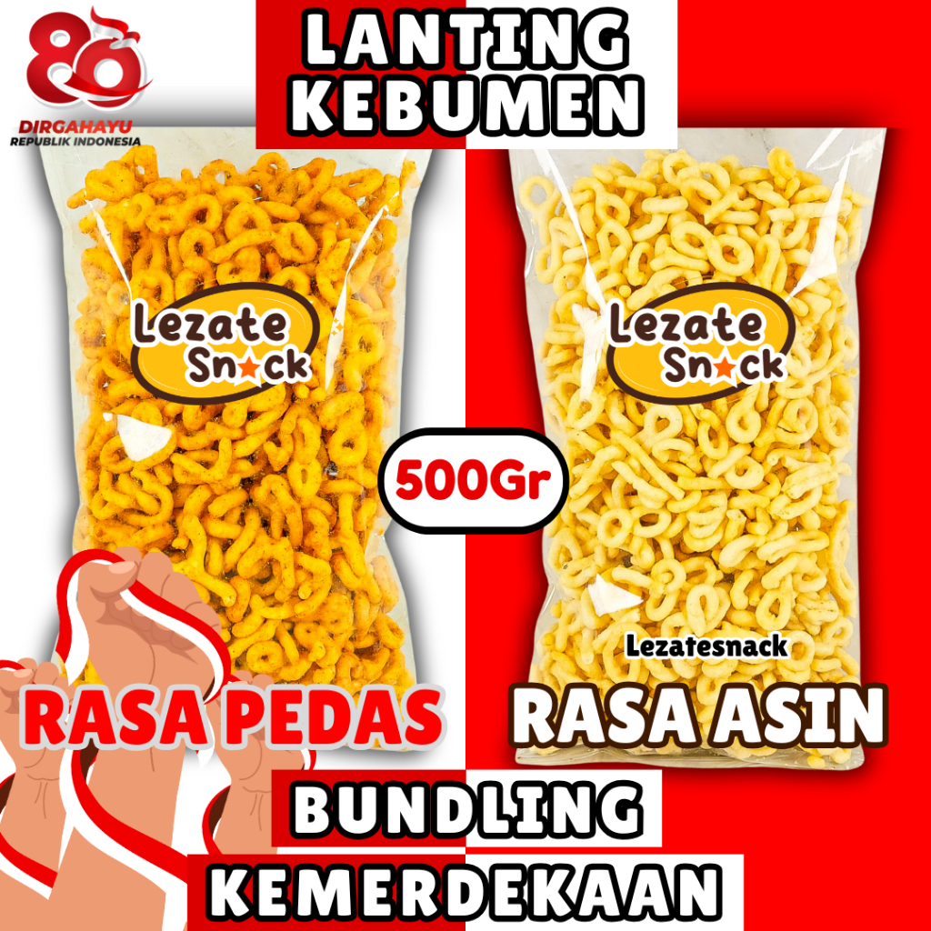 

(BUY 1 GET 1) Keripik Lanting Bawang 500gr Gratis Keripik Lanting Singkong Pedas Balado 500gr LEZATE SNACK