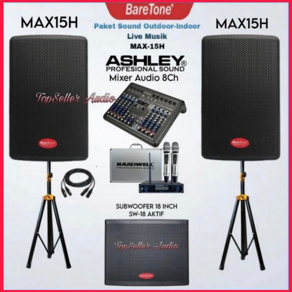 Paket Sound System Outdoor Lapangan / Ruangan Aula Dll Speaker Aktif 15 Inch BareTone Max15H Plus Su