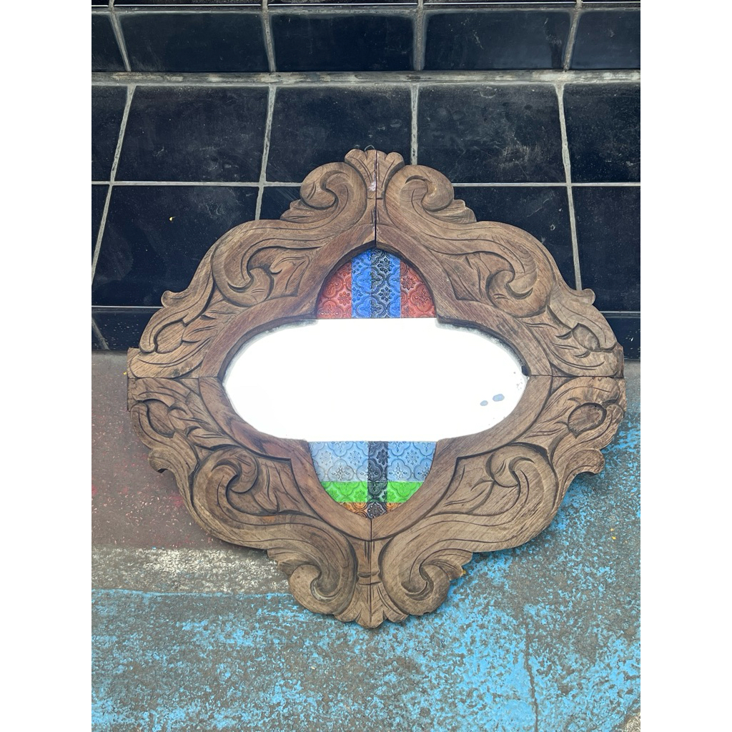 1 Set Cermin Dinding Hias / Kapstok Tua Unik Antik Bahan Kayu Jati