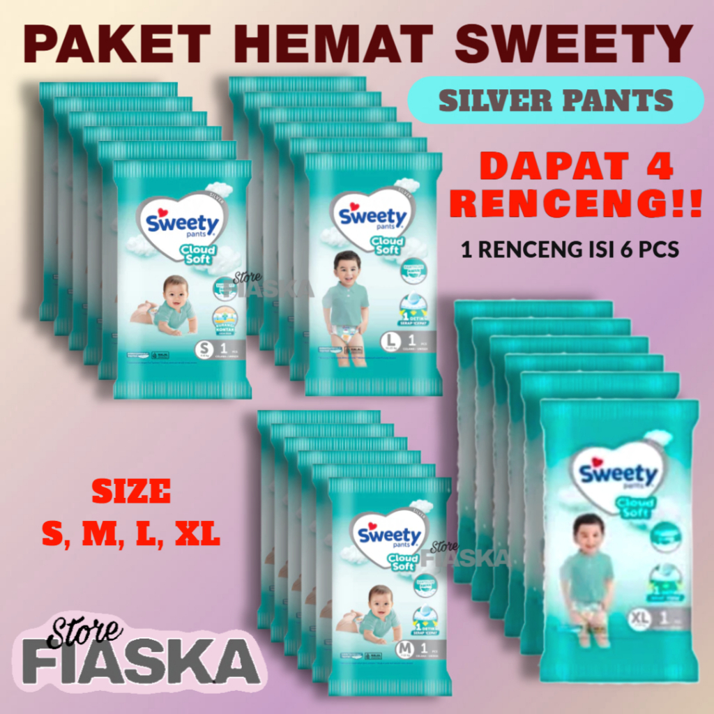 PAKET HEMAT DAPAT 4 RENCENG SWEETY SILVER PANTS HALUS BANGET POPOK BAYI RENCENG 1 SACHET X 6 PCS SIZ
