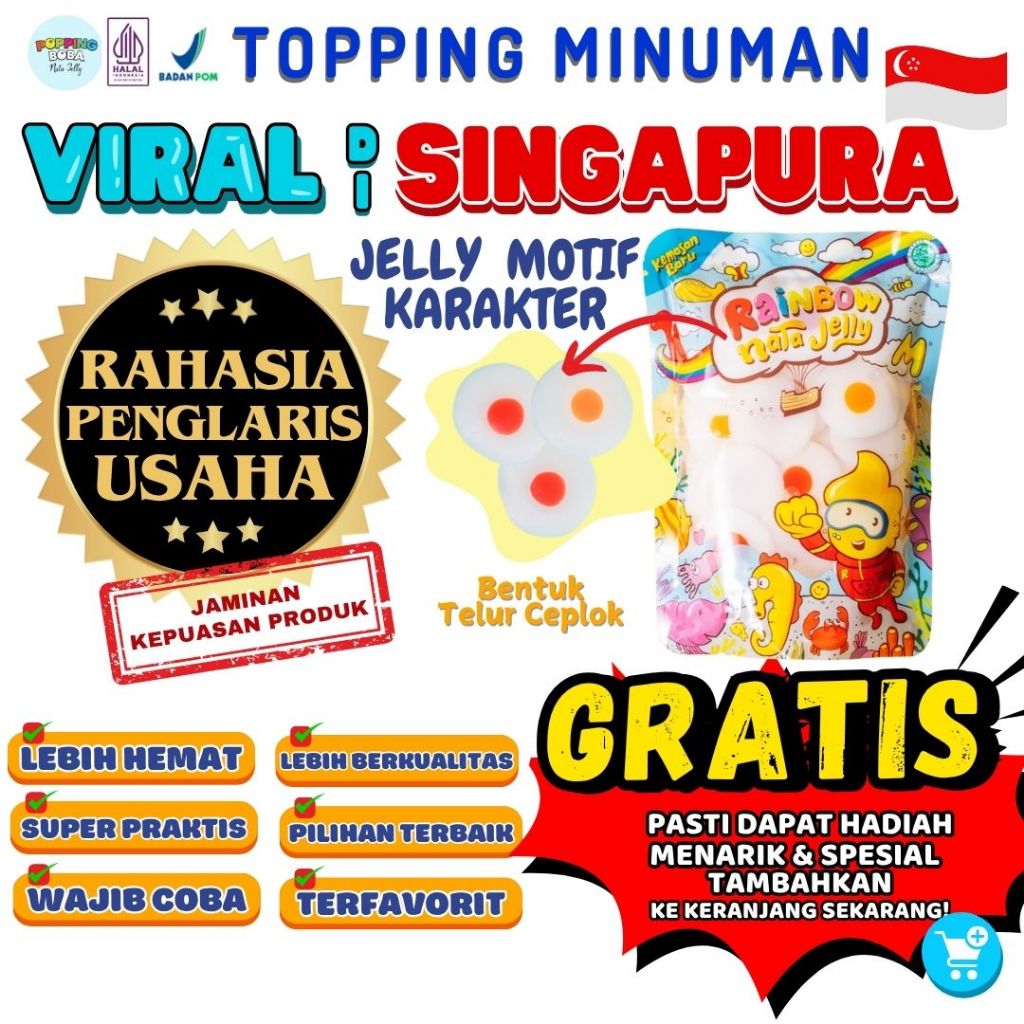 

Jelly Motif Karakter Topping Minuman - Jelly Bentuk Telur Ceplok Cocok Untuk Semua Minuman | Popping Boba Meletus Pecah Dimulut Nata Jelly