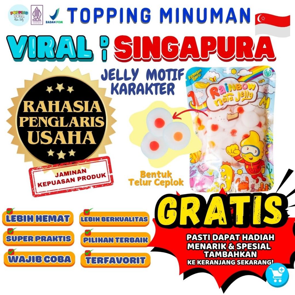 

Jelly Motif Karakter Topping Minuman - Jelly Bentuk Telur Ceplok Mini Cocok Untuk Semua Minuman | Popping Boba Meletus Pecah Dimulut Nata Jelly