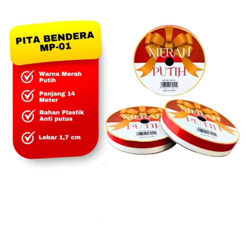 

Pita Jepang Merah Putih/Pita Bendera Merah Putih 14 Meter / Pita Bendera Plastik Glossy 1roll Panjang 14m