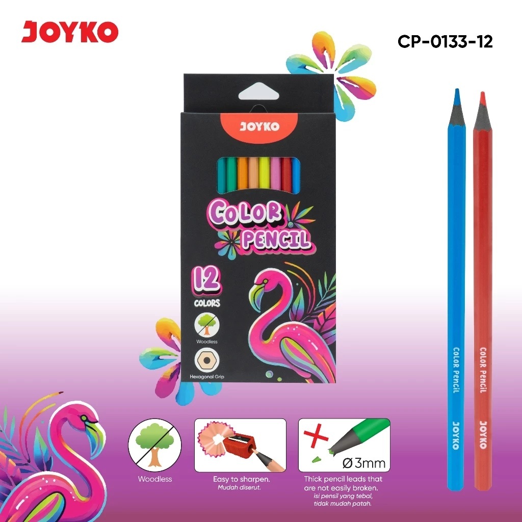 

Woodless Color Pencils / Pensil 12 Warna Joyko CP-0133-12