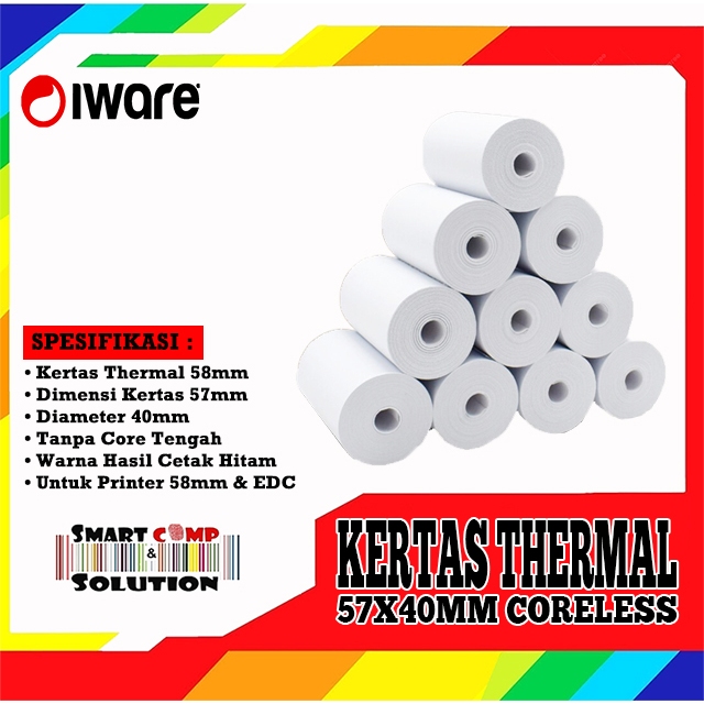 

Kertas Thermal Kasir Iware 58mm 57x40mm / 57x40 mm Paper Standard Kertas Mini Printer Mobile