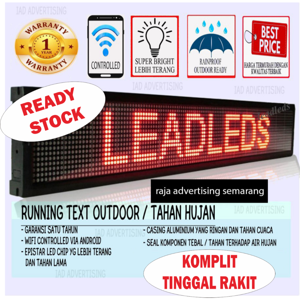 running text 2 sisi depan belakang custom