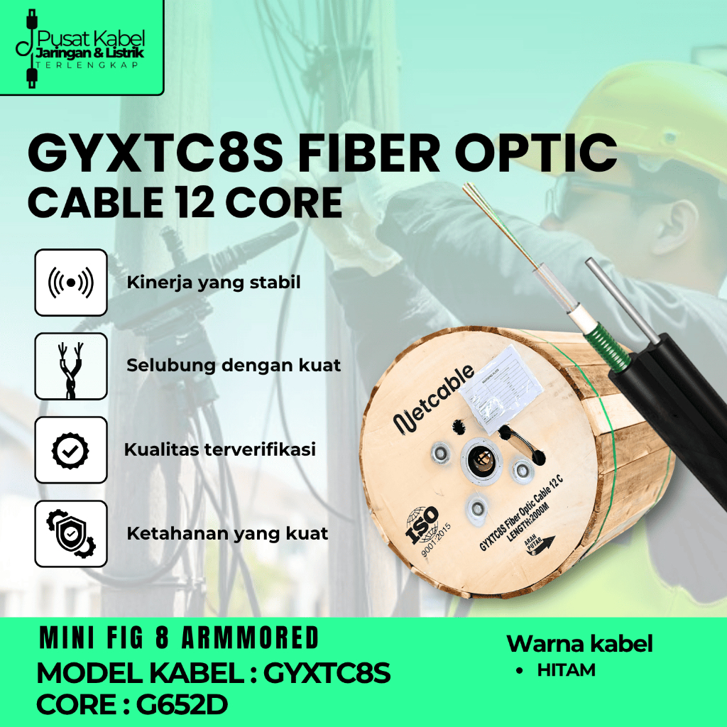 Kabel Fiber Optik Mini Fig8 12 Core Armored NETCABLE 2KM | Kabel FO Fig 8 Armored 2000m