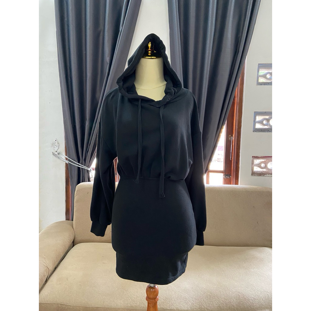 (Preloved) Mini Dress Hoodie bodycon black Brand Topshop