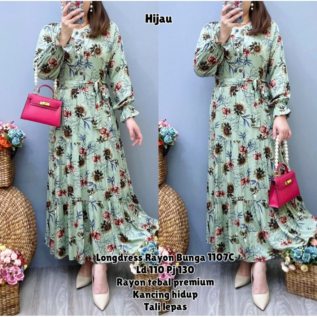 GLW 1107C LONGDRESS RAYON MOTIF BUNGA IMPORT / MIDI DRESS RAYON / READY / REALPICT