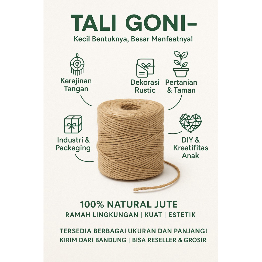 

TALI RAMI TALI GONI UNDANGAN jute High quality kualitas import sangat rapi tidak berserabut PANJANG kurang lebih 500m