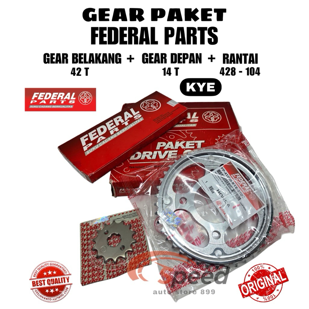 GEAR SET/GIR PAKET/CHAIN KIT (KYE) ORIGINAL FEDERAL PARTS COCOK UNTUK MOTOR  HONDA MEGA PRO, CB 150 