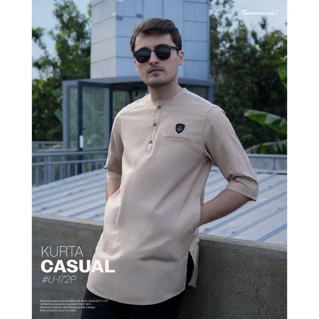 SAMASE Kurta Casual U172P Baju Koko Kurta Kokoh Fashion Pakaian Muslim Pria Dewasa Lengan 3/4 Samase