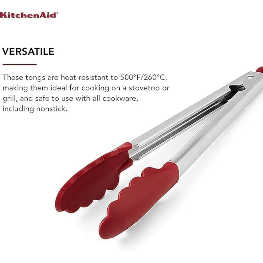 KitchenAid Silicone Stainless Steel Tongs, Red