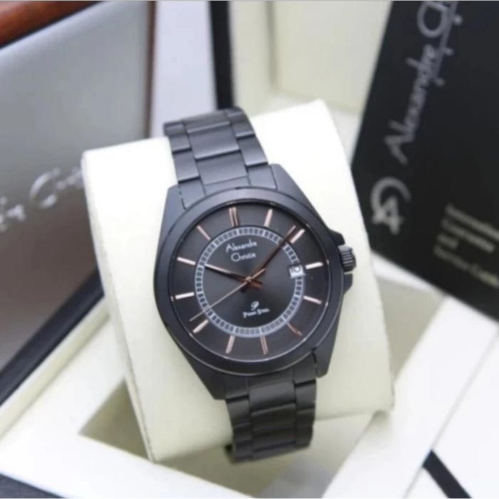 JAM TANGAN PRIA ORIGINAL ALEXANDRE CHRISTIE AC1033MD  BLACK  LIST ROSEGOLD STAINLESS STEEL