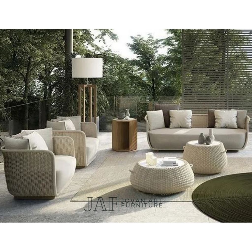 Set Kursi Tamu Outdoor Sofa Tamu Rotan Sintetis Mewah - Jovan Art Furniture
