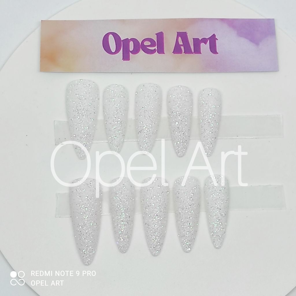 wedding nail fake art simple white glitter