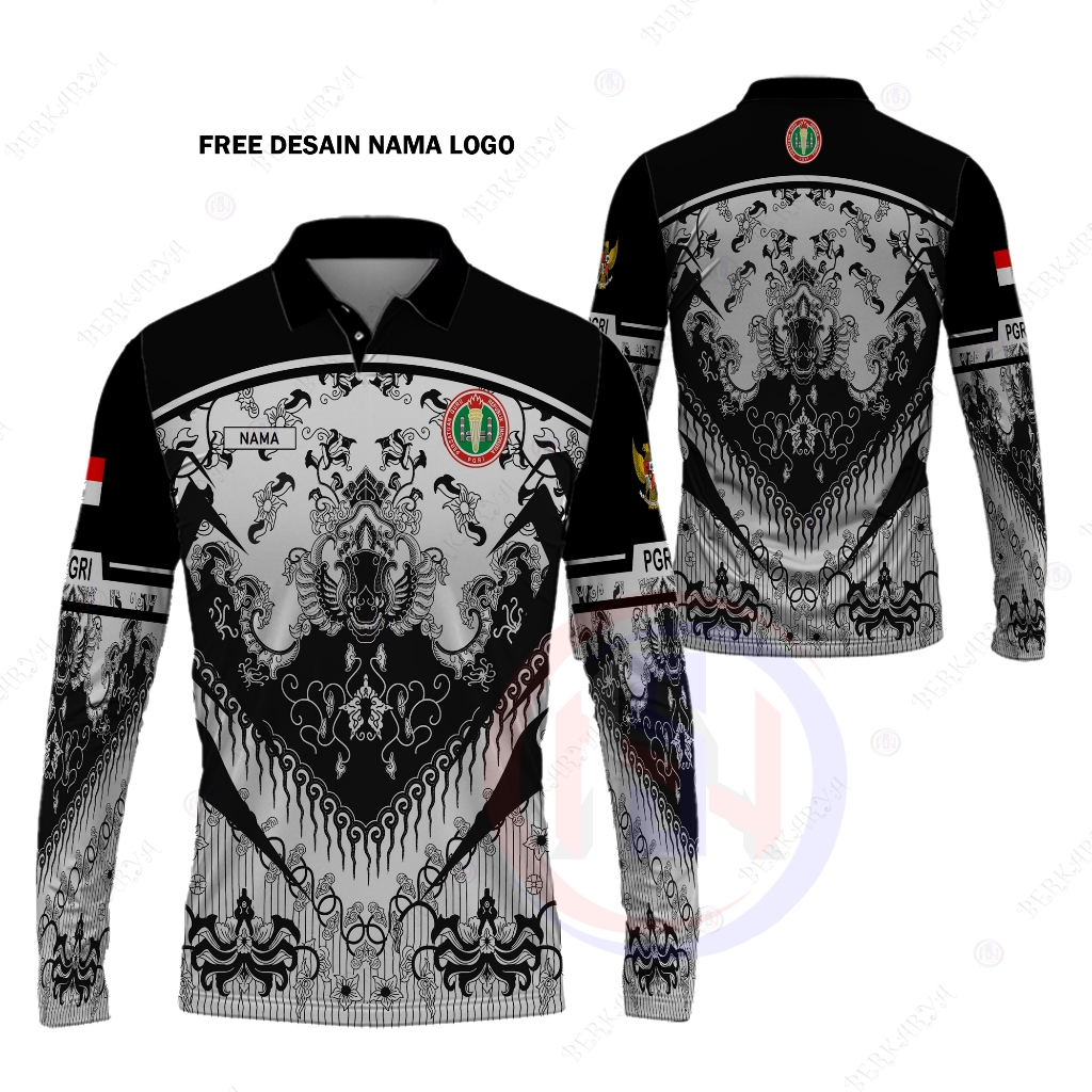 Baju PGRI Kaos Polo Pria Batik jersey PGRI pria lengan panjang /Baju Guru Polo Pria Batik PGRI Print