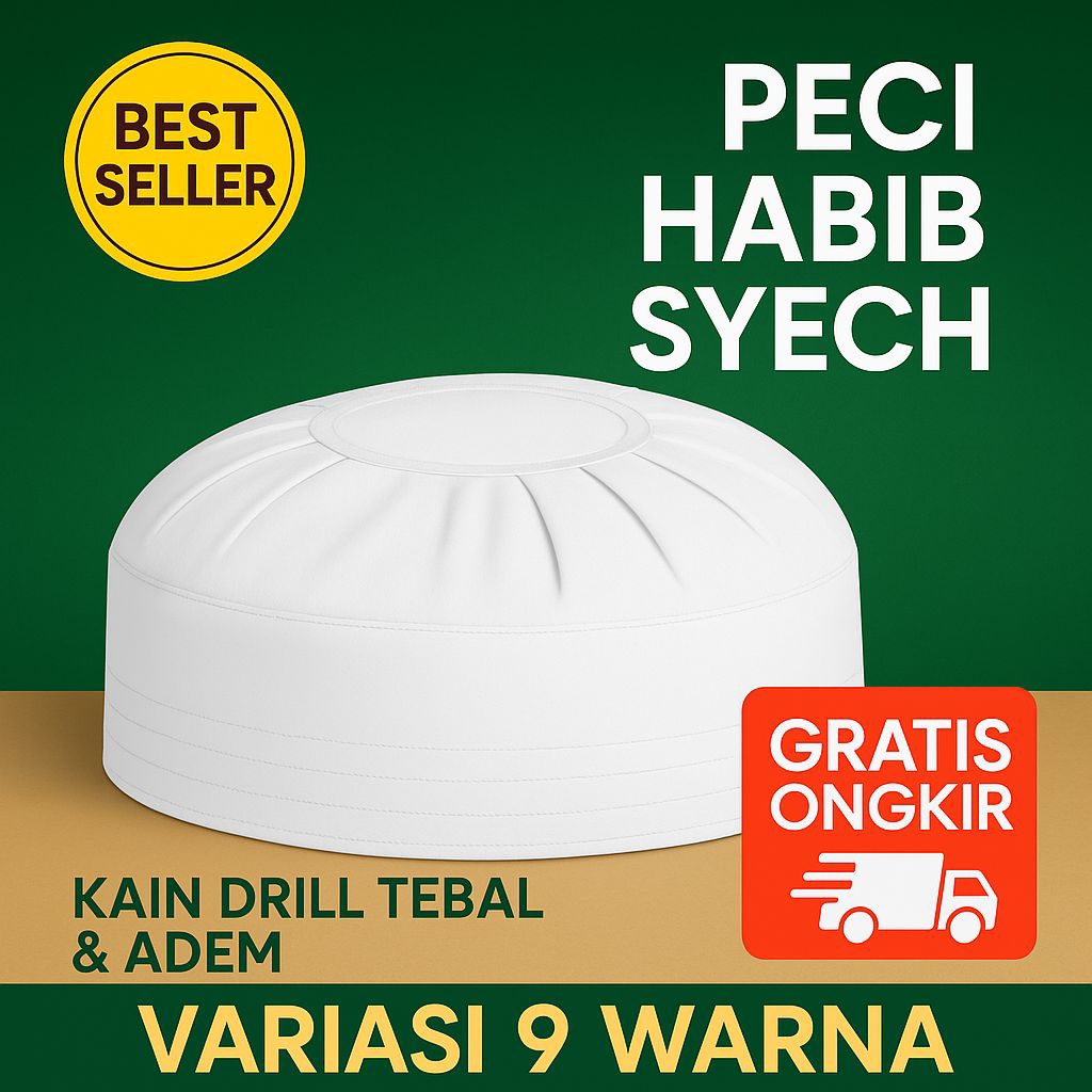 Peci Habib Syech Original Kain Drill Tebal Adem – Peci Putih Dewasa Pria – Nyaman & Elegan