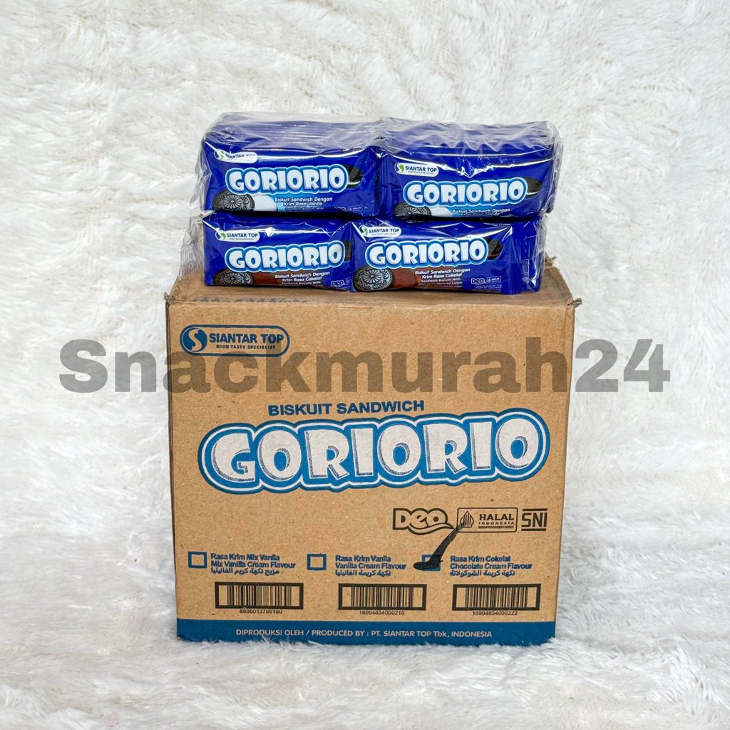 

1 Dus Goriorio Isi 10 pak x 20 pcs (200 pcs) Eceran 500 Rasa Coklat & Vanila
