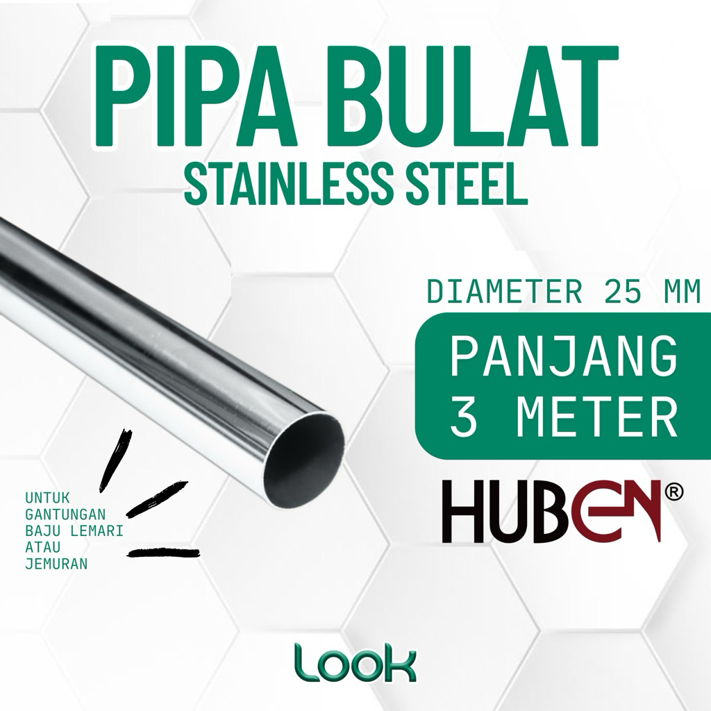 [ 3METER ] Pipa Bulat Besi Chrome Huben 25mm | Pipa Gantungan Baju / Lemari Panjang 300CM