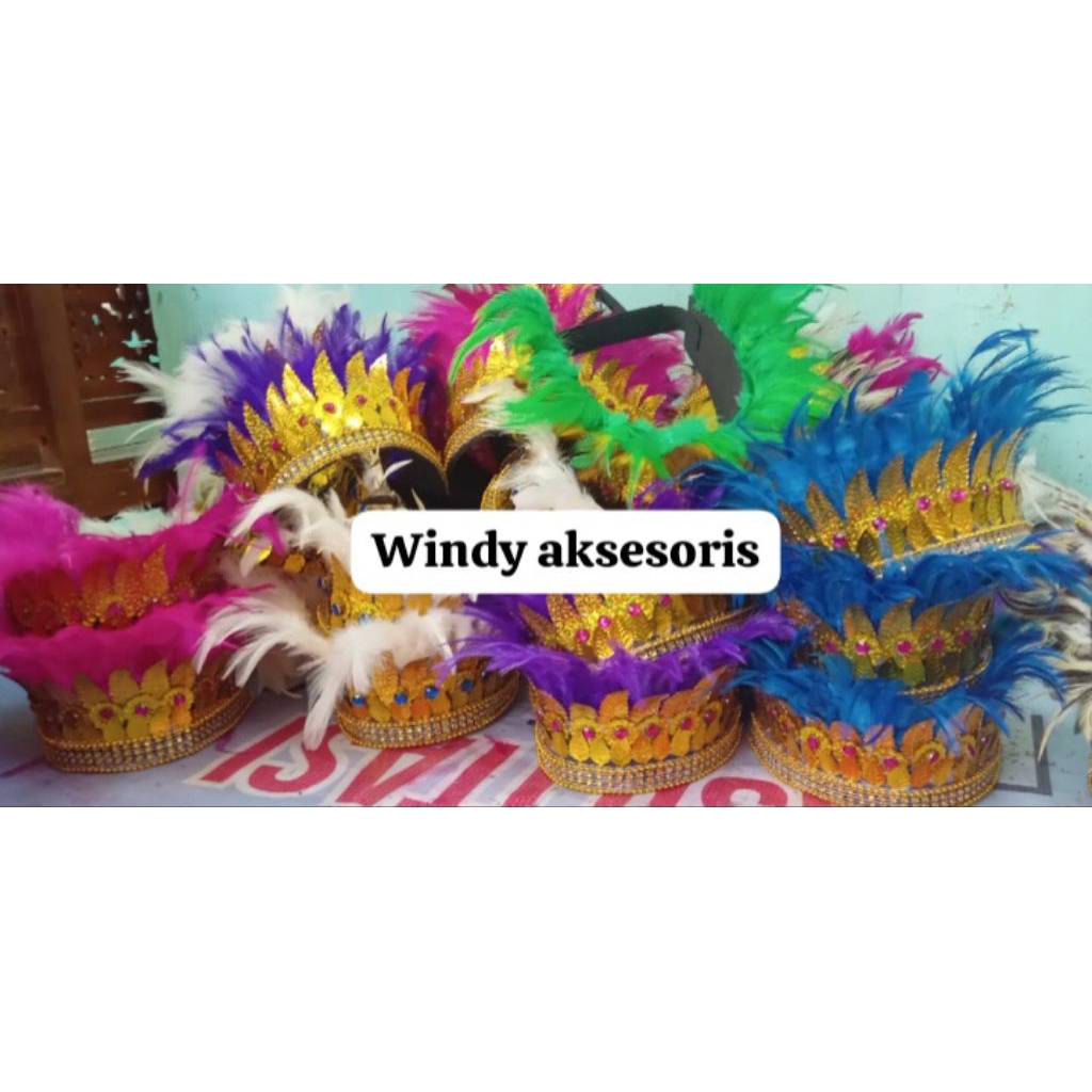 Topi Bulu /mahkota bulu nari/hiasan kepala merah putih