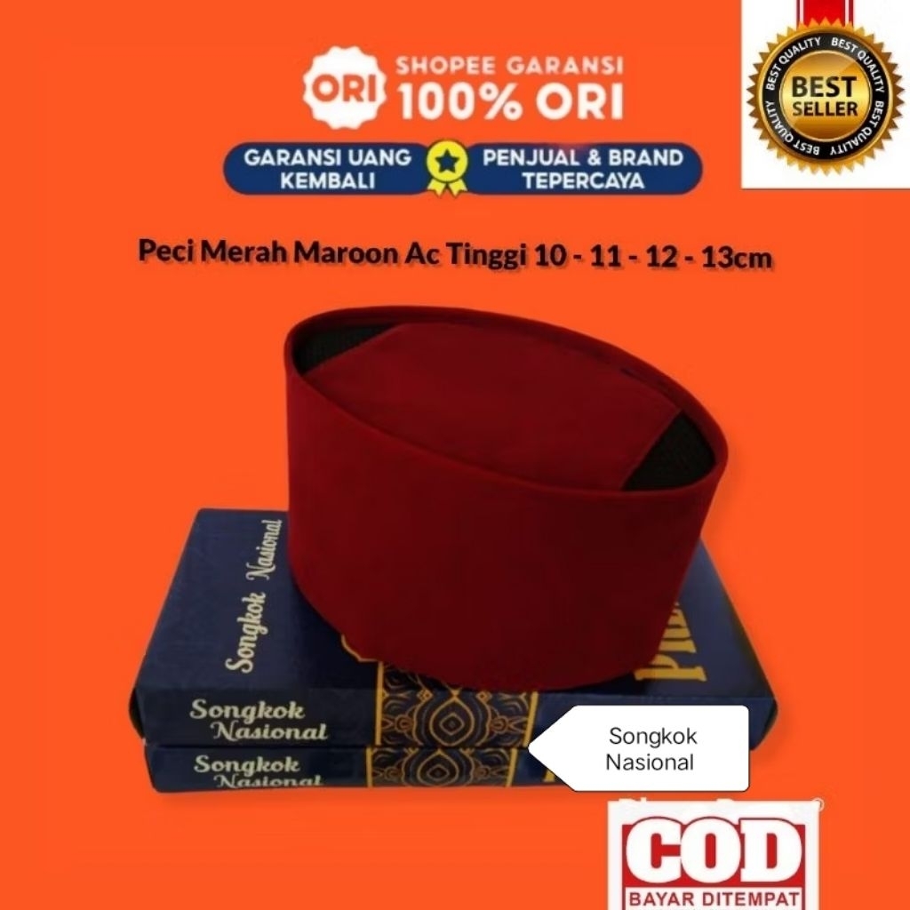 Peci Merah Betawi Tinggi 11cm - 12cm - 13cm Peci Polos Ac Songkok Merah Polos Kopiah Merah Polos Pec