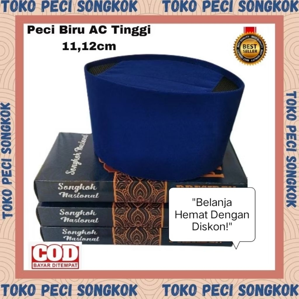 Peci Biru Polos Ac Tinggi 11cm 12 cm Songkok Biru Polos Ac Kopyah Biru Kopiah Biru Peci Polos Ac Pec
