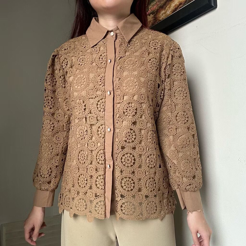 KRISTA KEMEJA KATBOL PREMIUM BKK - ATASAN WANITA LENGAN PANJANG BKK BLOUSE KATUN BOLONG KATBOL TERBA