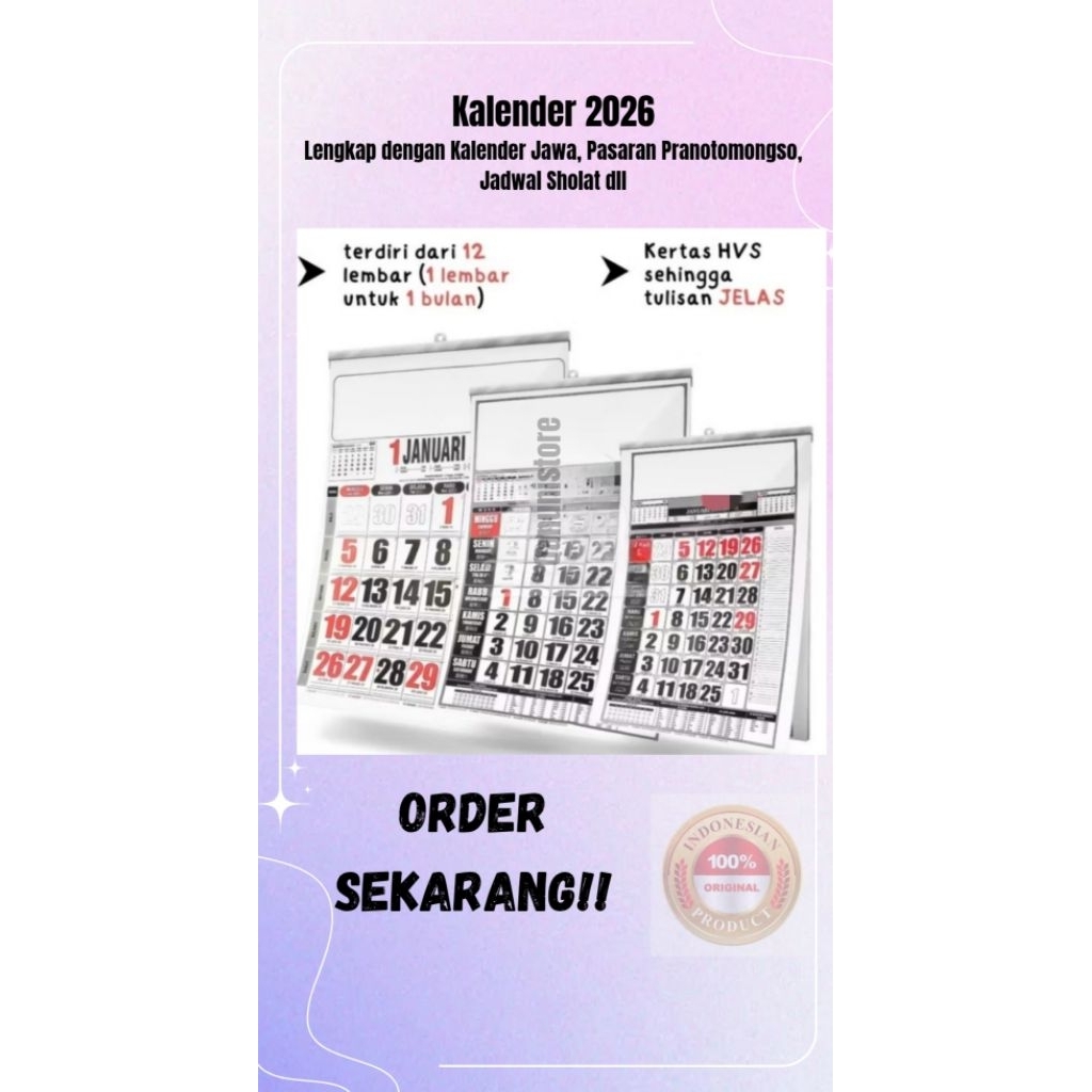 

Kalender 2026 Ukuran 50x65 cm (Jumbo)