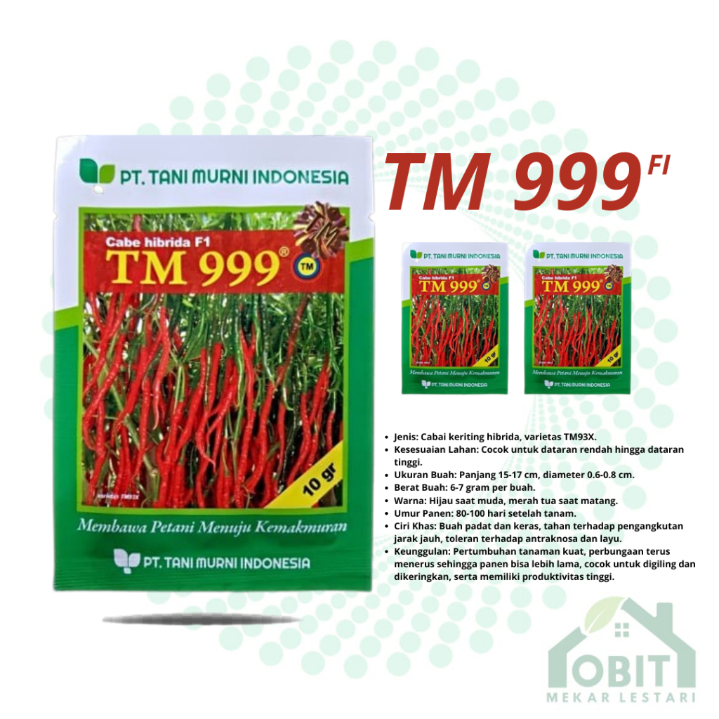 Benih Cabe Keriting TM 999 F1 10 Gram Kemasan Original / Bibit Cabe TM 999 TANI MURNI INDONESIA OEIG