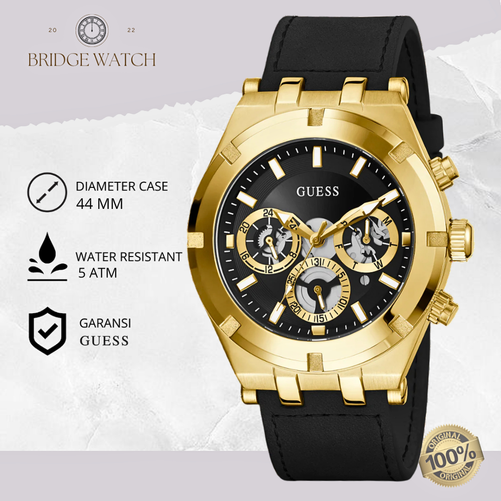 Jam Tangan Pria Guess Continental GW0262G2 Original Chronograph Analog Sporty Day Date  Black Leathe