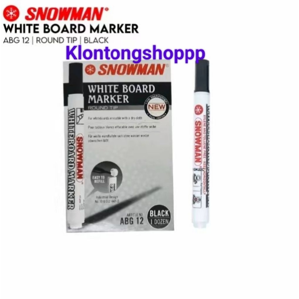 

Snowman Spidol White Board Marker ABG Warna Hitam — Spidol Papan Tulis (1PACK 12PCS)