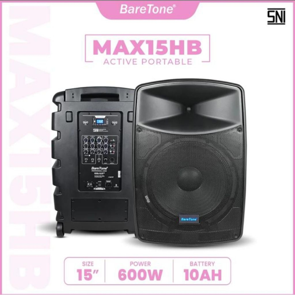 BARETONE PORTABEL SPEAKER 600 WATT MAX15HB