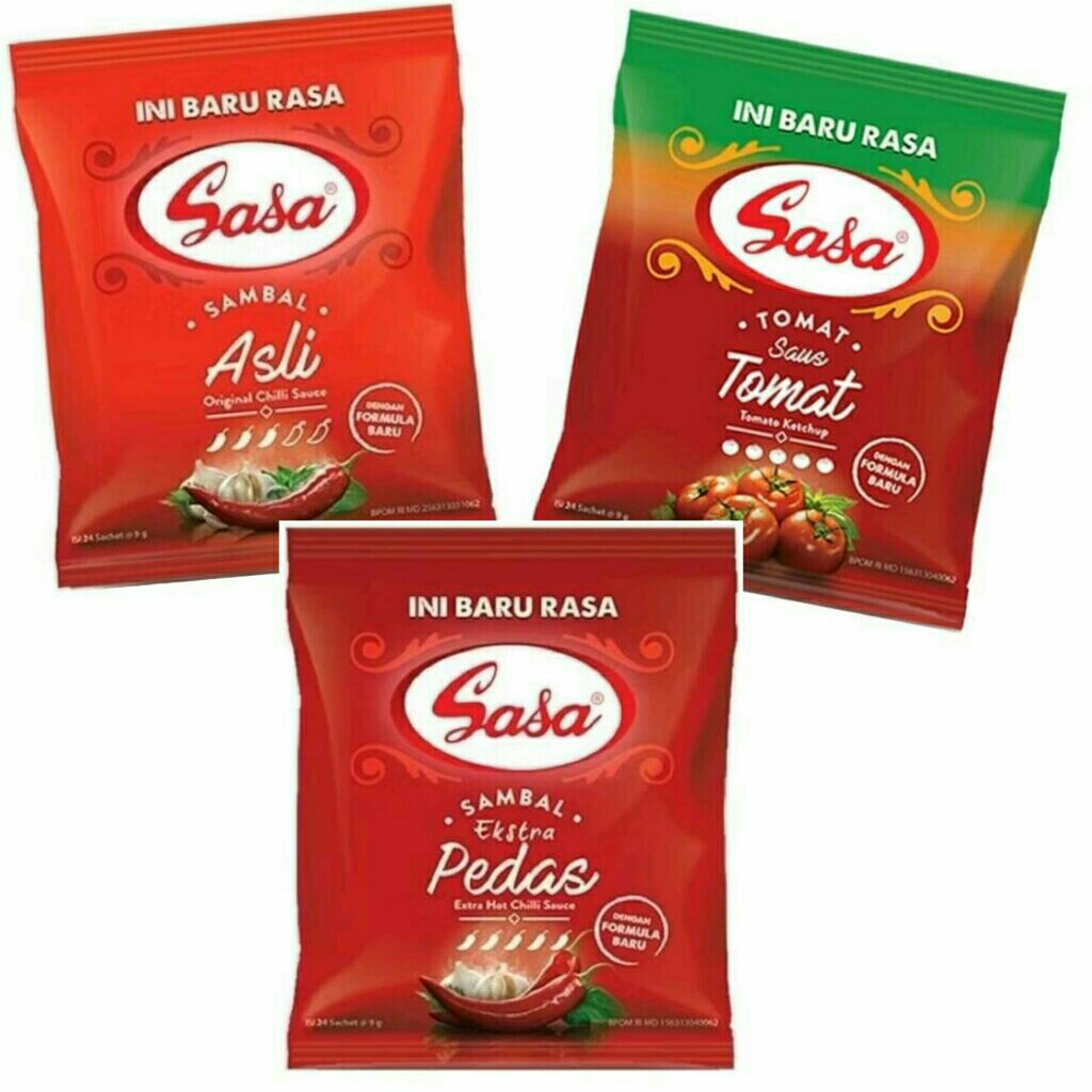 

SASA SACHET 24x9g (SAUS TOMAT/ SAMBAL XTRA PEDAS/ SAMBAL ASLI) (TOMATO SAUCE/ XTRA HOT CHILI/ CHILI SAUCE)