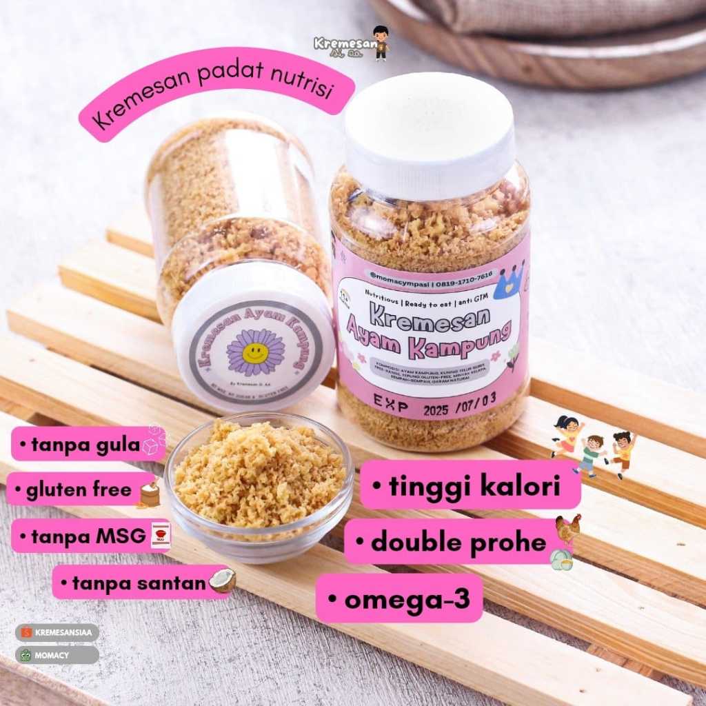 

Momacy kremesan ayam kampung renyah gurih tanpa msg glutenfree bb booster double protein kremes mpasi anti GTM kriuk prohe sehat pendamping makan untuk bayi anak sebagai solusi sehat anak GTM aman dikonsumsi setiap hari