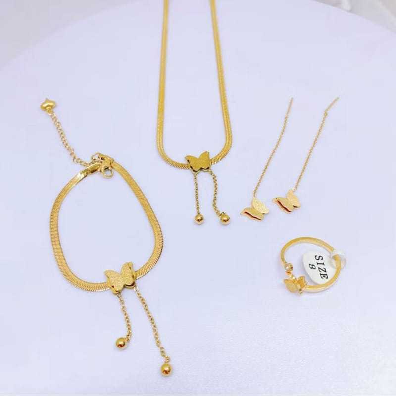Set Perhiasan Titanium Wanita Motif Kupu-Kupu / Set Perhiasan Titanium Asli Anti Karat Dan Luntur