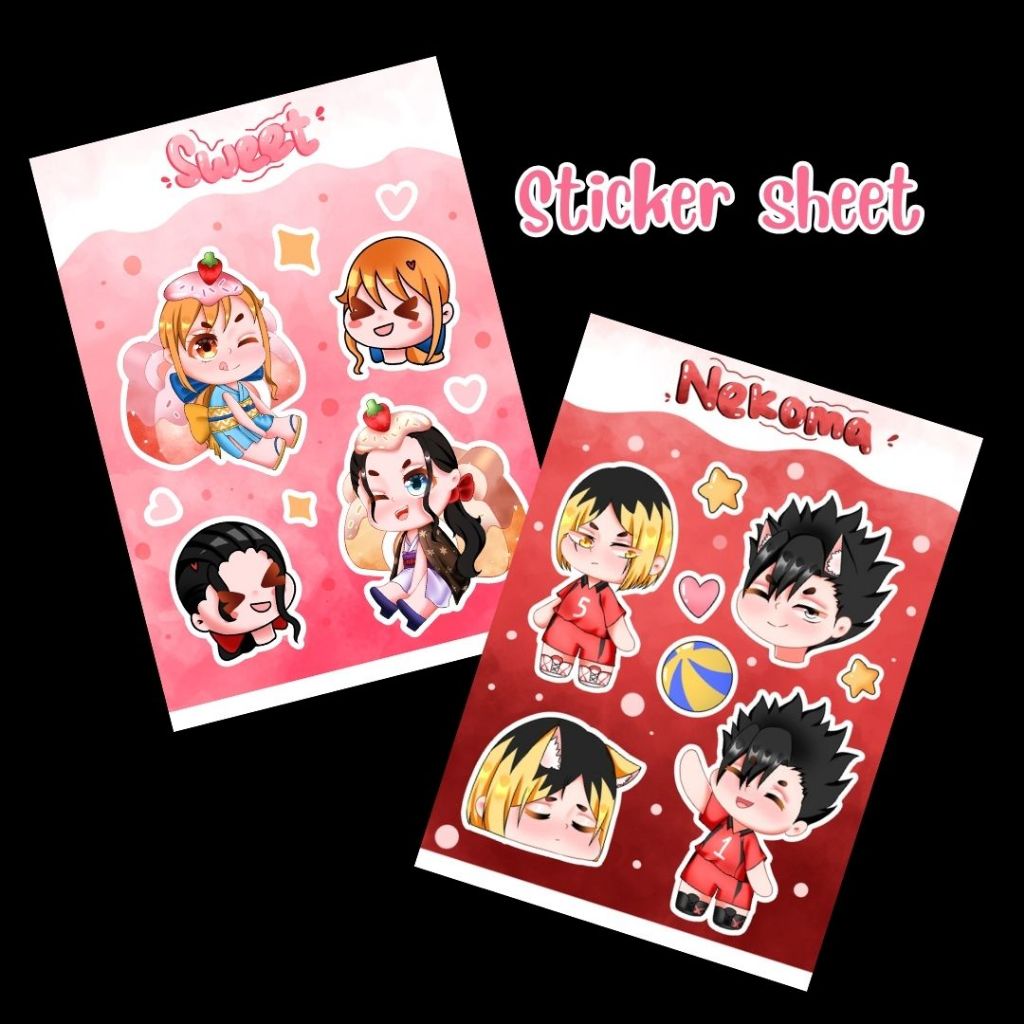 Stiker Haikyuu dan One piece | Chibi Anime Sticker Sheet