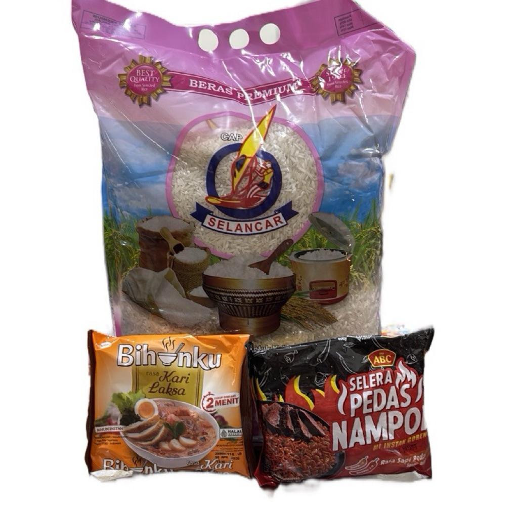 

(C3) Combo Hemat 5kg Beras Selancar, 1bks Bihunku Kari Laksa, 1bks ABC Selera Pedas