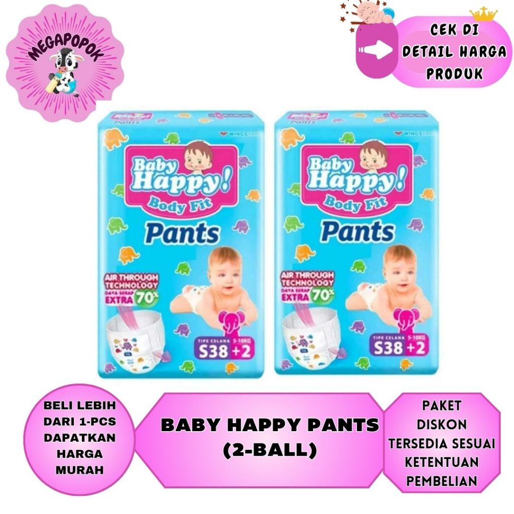 [ 2-PACK ] Baby Happy Pants S38+2/M32/L28/XL26/XXL24/megapopok
