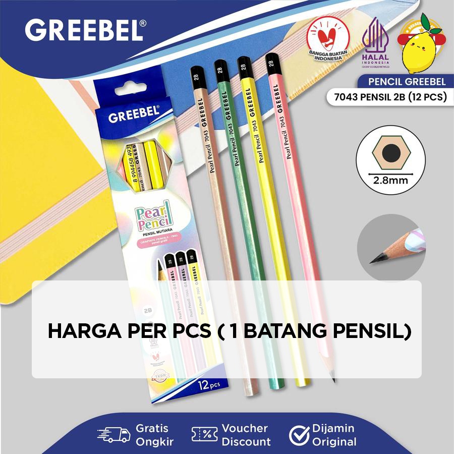 

Pensil 2B Satuan / Pensil Kayu / Pencil GREEBEL 2B 7043 Pearl