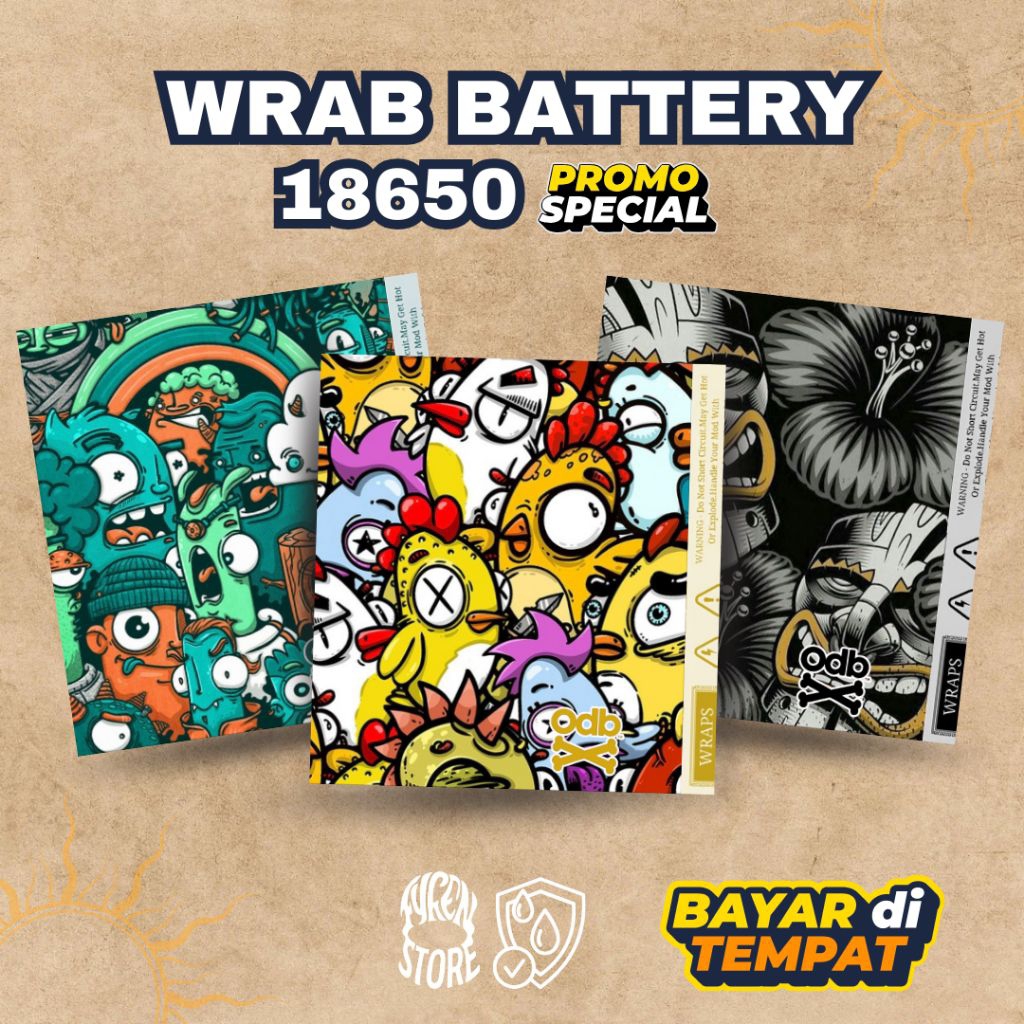 

Wrap Battery 18650 Motif Karakter ODB Epic Keren | Buat Baterai Makin Gaya! Dan Anti Air