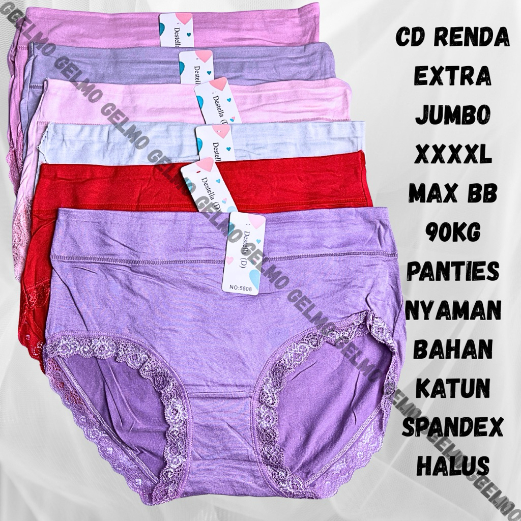 3pc Cd celana dalam wanita cewek dewasa jumbo big size katun rayon XXXXL elastis hamil brukat renda