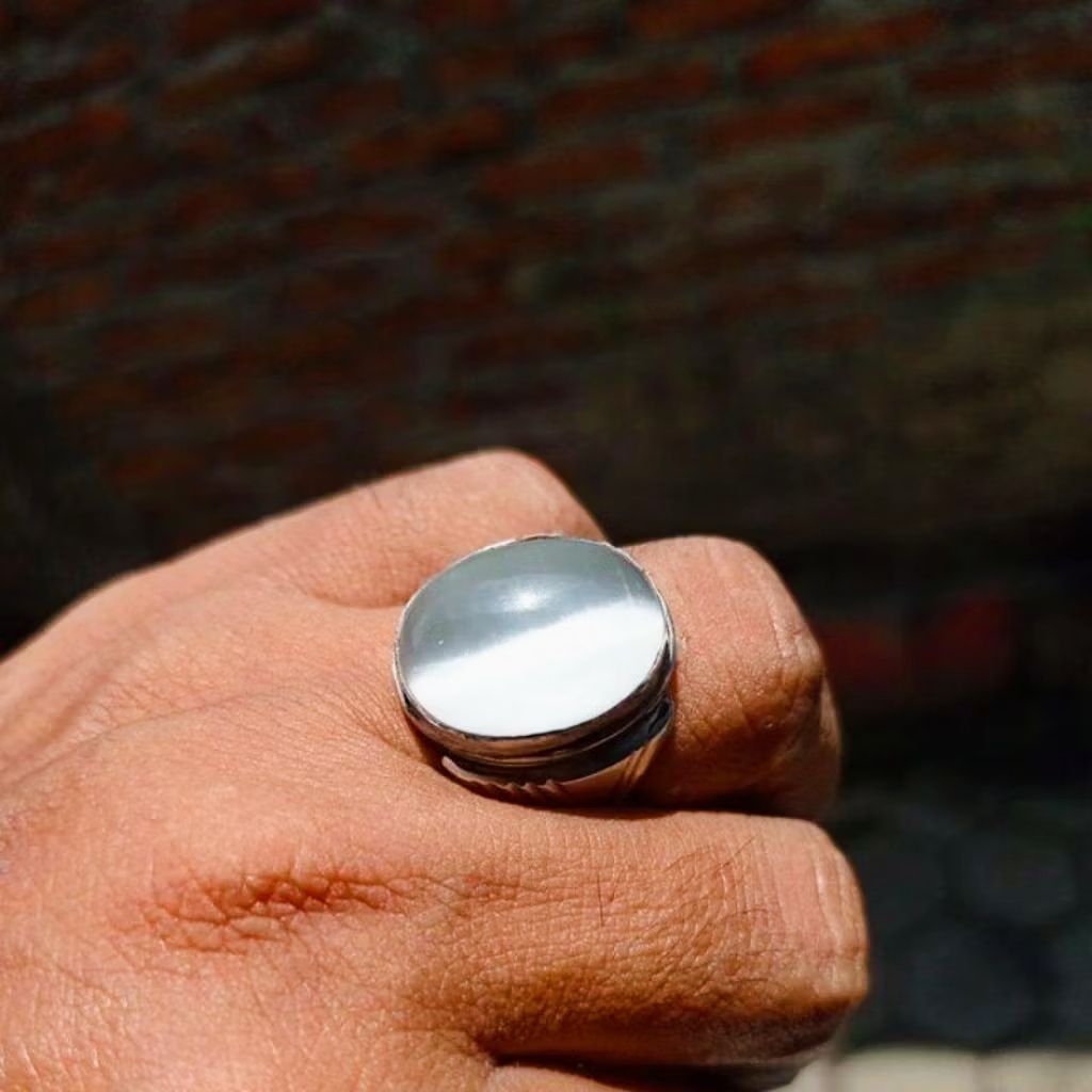 Cincin Batu Biduri Bulan Mata Kucing Jumbo 20x15 mm Terbaik