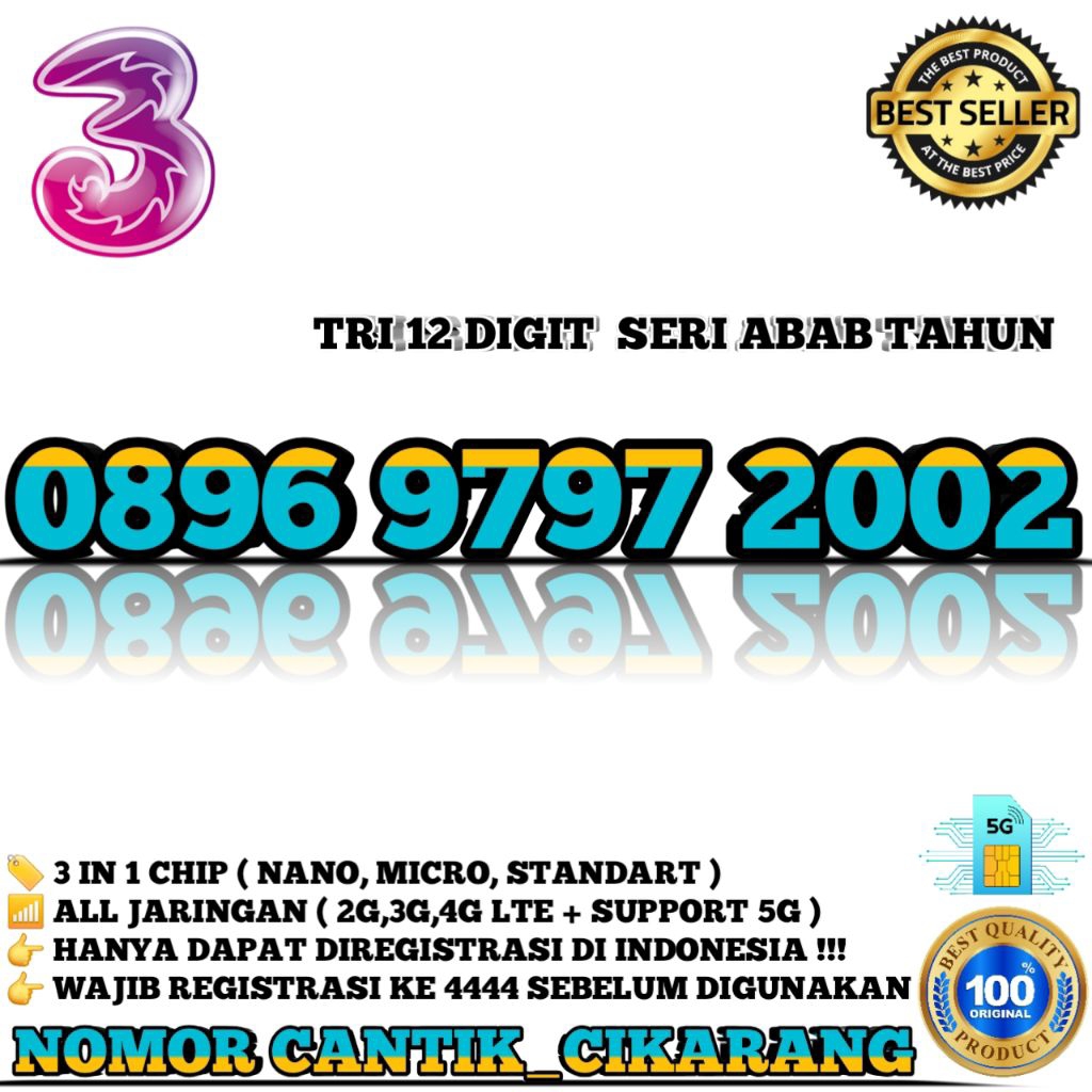NOMOR CANTIK TRI 12 DIGIT SERI TAHUN LAHIR  KARTU PERDANA NOMOR CANTIK TRI ABAB 9797 7979  NOMOR CAN