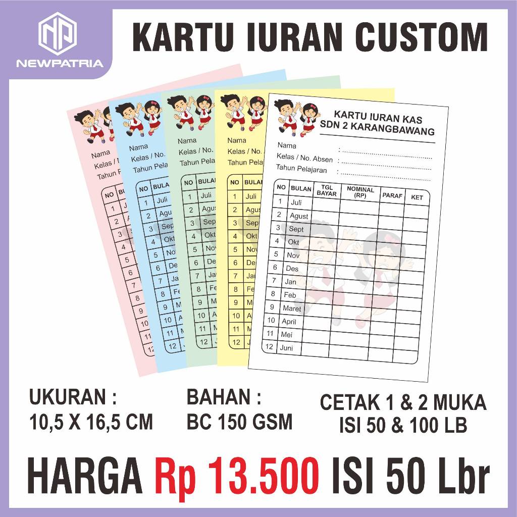 

[ PROMO ] KARTU IURAN SEKOLAH - SPP - INFAQ - SYAHRIYAH 100pcs