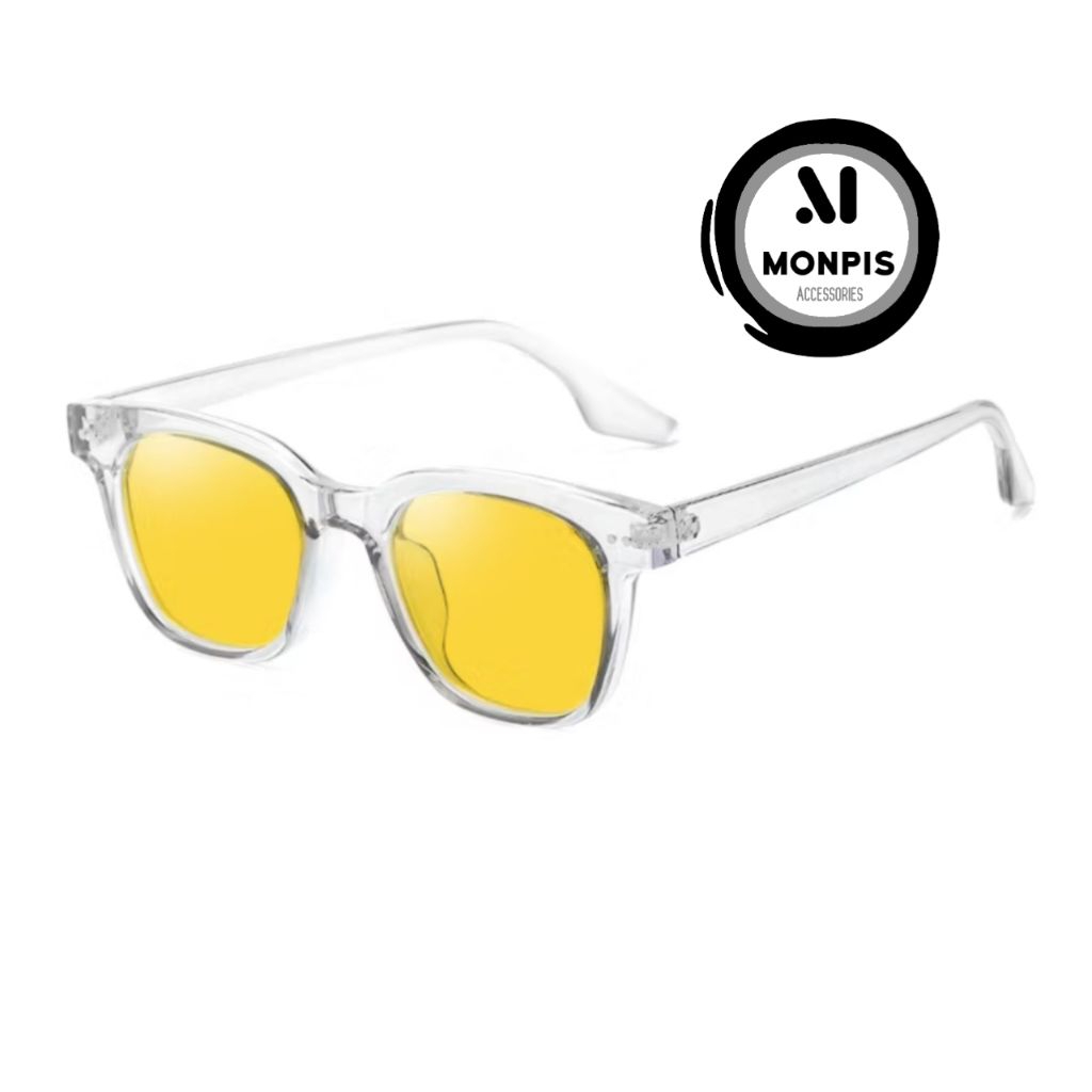 Kacamata kotak bening kuning Kacamata pria wanita Kacamata Cewek cowok Kacamata frame bening lensa k