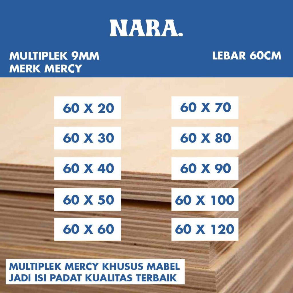 Multiplek 9mm ecer 60 x 20-100cm Plywood halus meranti