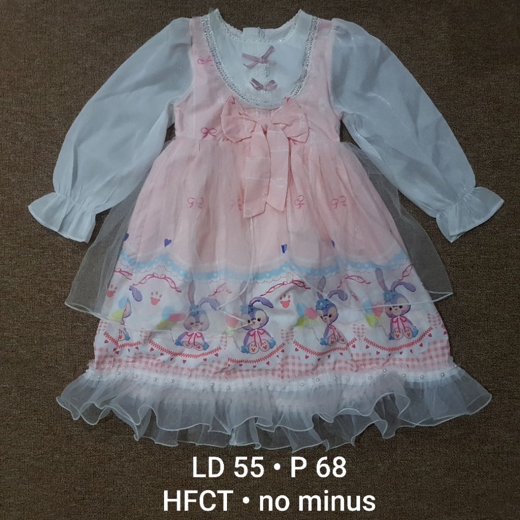 Dress Lolita Kelinci Stella Lengan Balon Glowing Pita Soft Pink Preloved Second