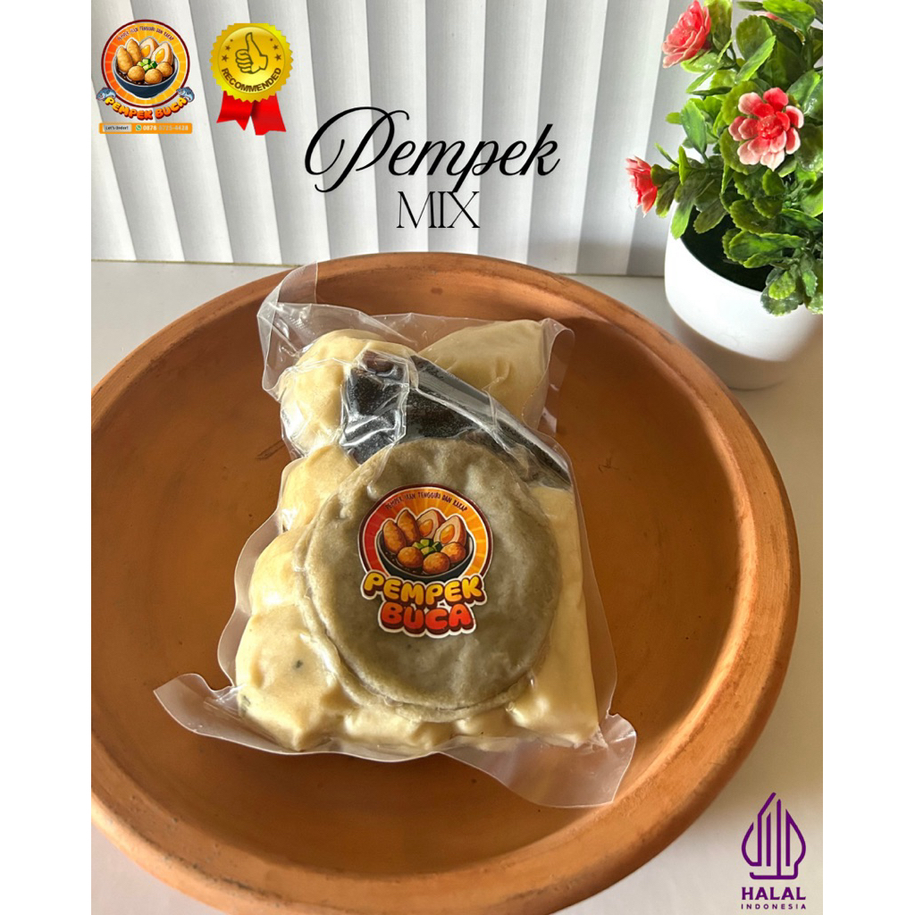 

Pempek Buca - Mix isi 10 Pcs (3 Adaan | 3 Lenjer | 2 Kulit | 2 Kapal Selam) + Cuko 100ml. Khas Jambi 100% Ikan tenggiri dan kakap, Vakum Food Grade.