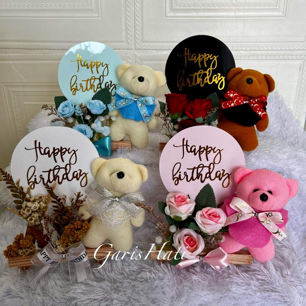 garishati.papan Ucapan Gift hadiah Boneka Akrilik bunga ulang tahun unik Aesthetic free box